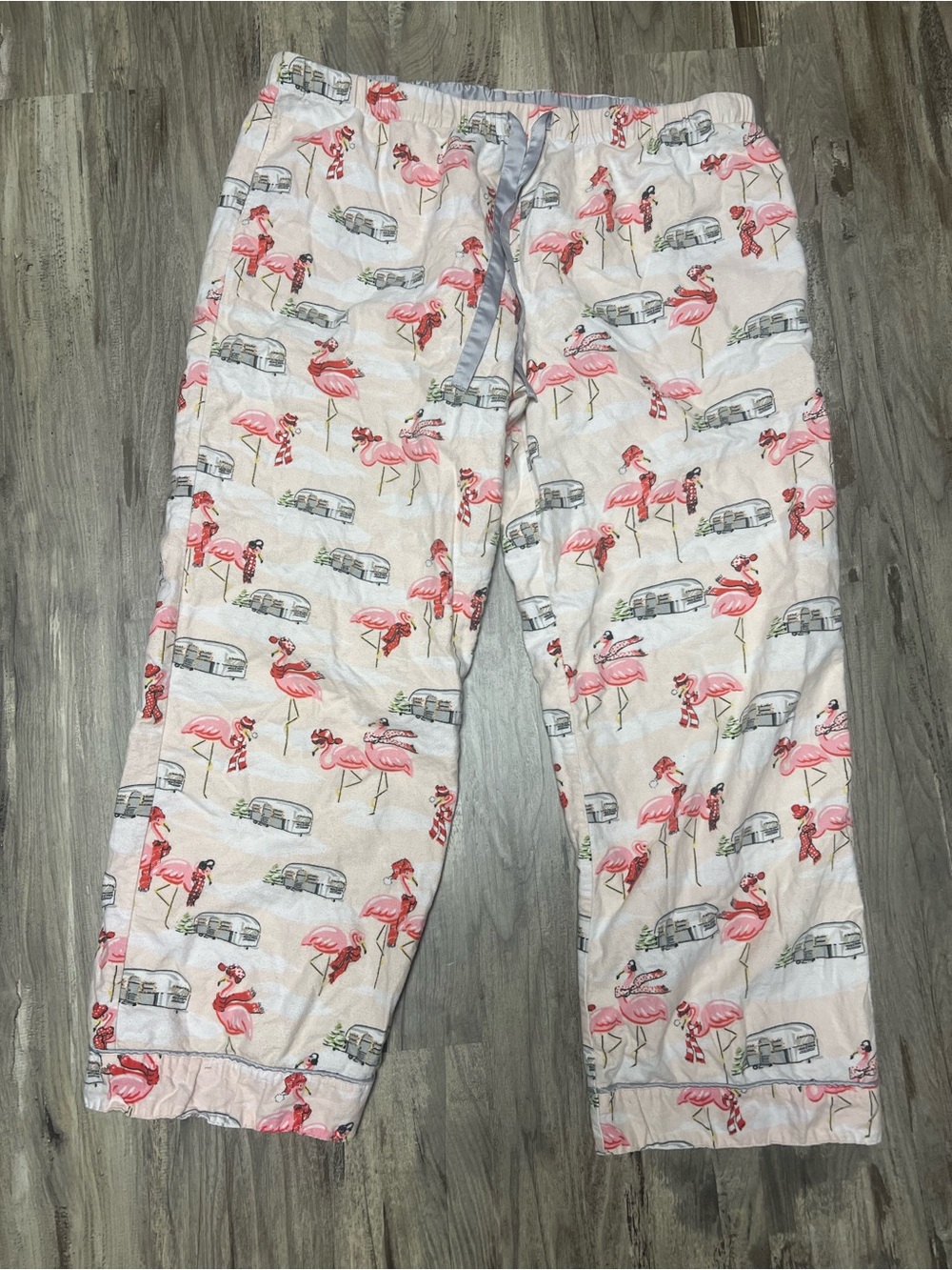 Nick & Nora Flannel Pajama Pants XL Flamingo Airstream Camper Vintage Print